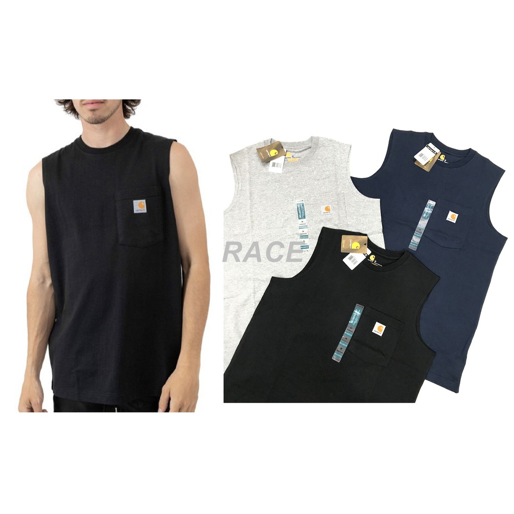 【RACE】CARHARTT SLEEVELESS POCKET 背心 口袋T 無袖 重磅 工裝 美版 黑 深藍 灰