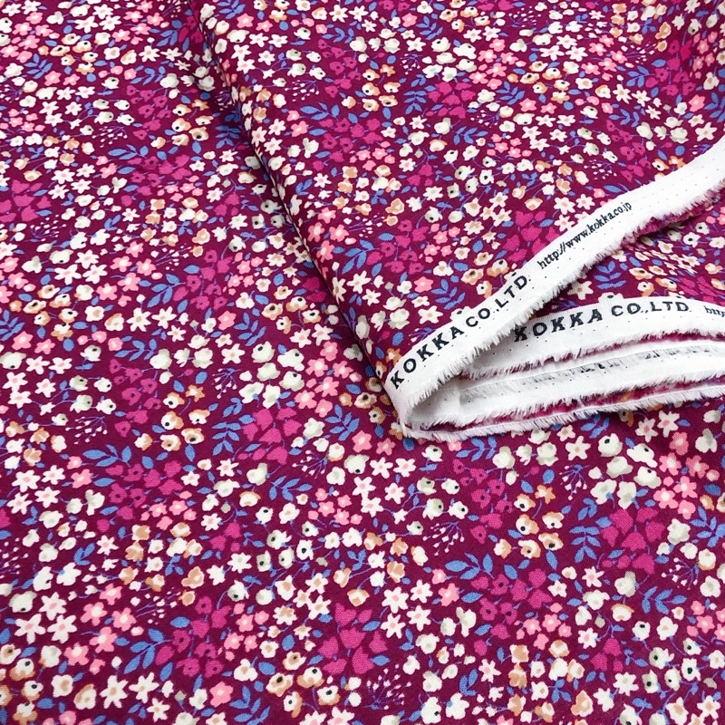 豬豬日本拼布 紫紅 花園 小花 二重紗二重紗布料材質