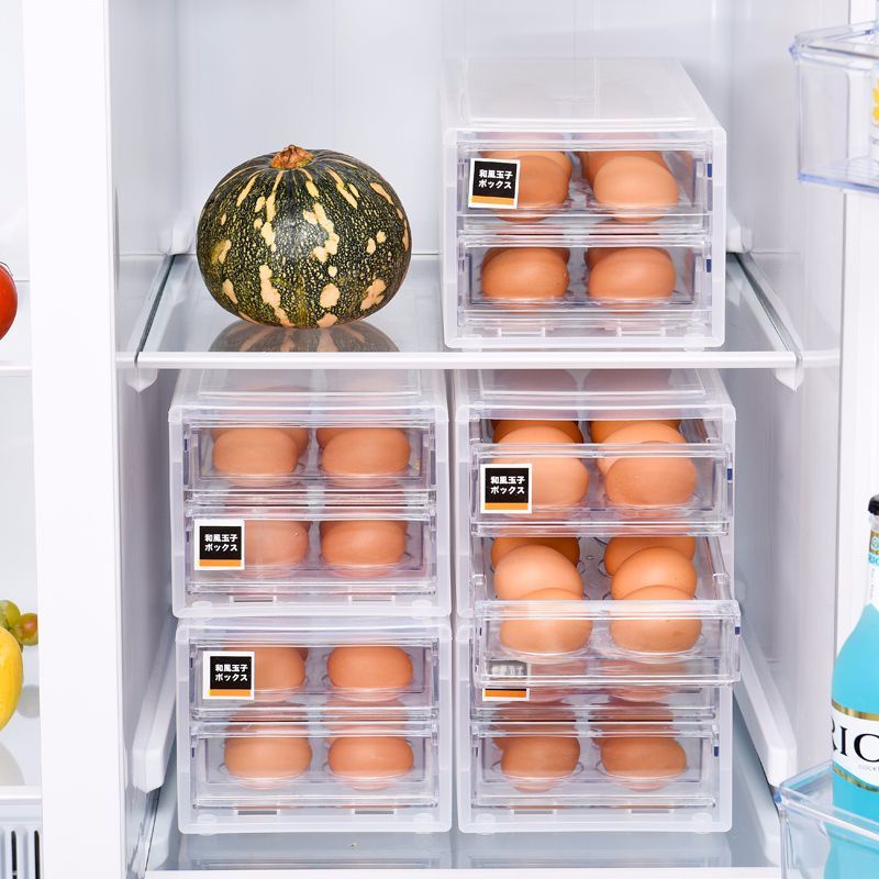 小碳雜貨店廠家直銷透明雞蛋收納盒24格分層 抽屜式保鮮易清洗
