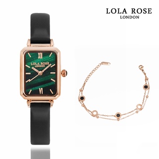 LOLA ROSE 英國設計師品牌手錶 | 祖母綠面方形黑色皮革腕錶 手錶手鍊套組 LR2136
