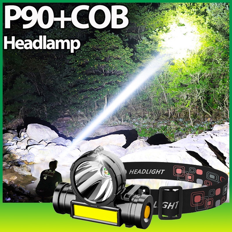 強大的迷你 Led 頭燈 18650 USB 可充電 P50+COB 頭燈內置電池釣魚頭燈頭燈