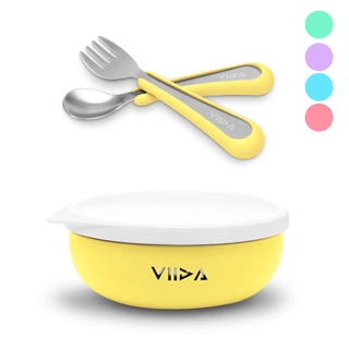 台灣 VIIDA Soufflé 抗菌不鏽鋼餐碗+小童叉匙組(5色可選)【麗兒采家】