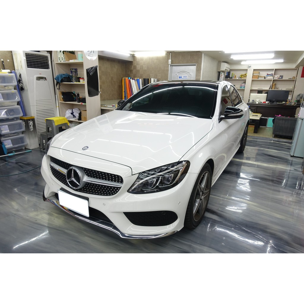 賓士 BENZ W205 夜色套件 後視鏡貼膜 車頂貼膜 側裙貼膜 下導流貼膜 紅唇 氣霸拉線 S205 C205