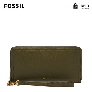 FOSSIL Logan 多層真皮拉鍊RFID防盜長夾-沼綠色 SL7831376