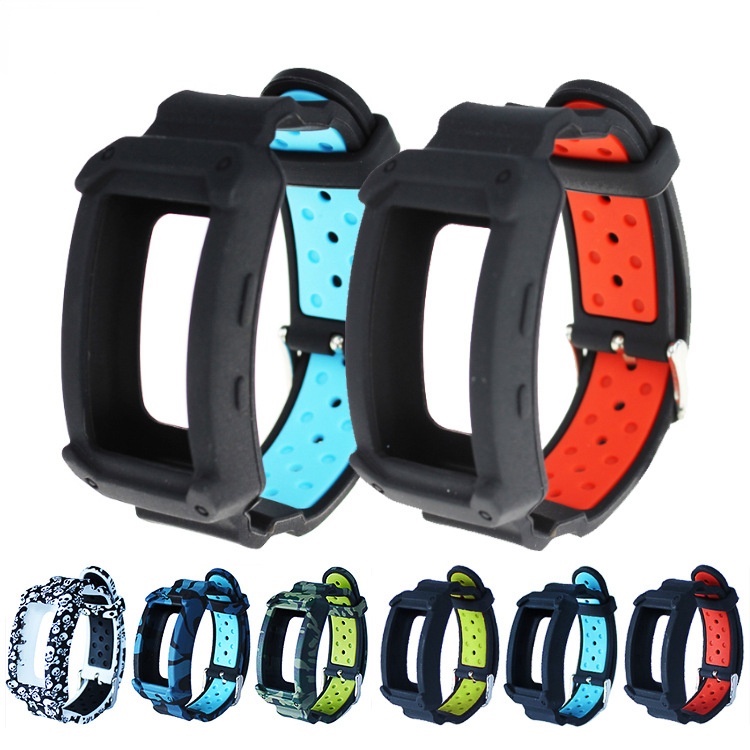三星 gear fit2/fit2 pro手表錶帶 R360運動手環錶帶多孔矽膠雙色 塗鴉表帶 替換腕帶