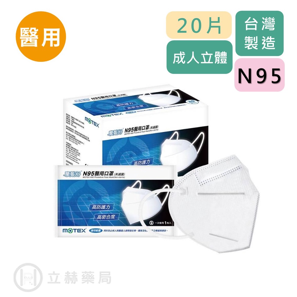 MOTEX 摩戴舒 20片/盒 蚌型 折疊型  N95 立體醫用口罩  淺藍色  立體口罩 防疫 FFP2 【立赫藥局】