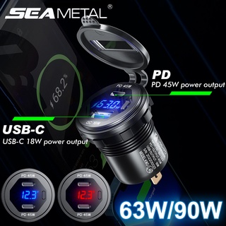 SEAMETAL USB PD 車載充電器 Type C 12V 24V 快速充電器通用電源雙端口插座, 帶 LED数显