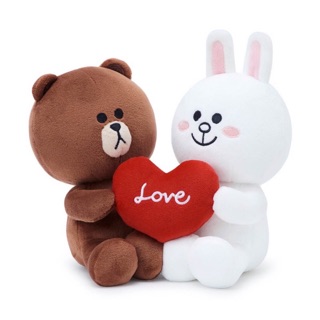 💕正版韓國熊大兔兔情侶娃娃組20cm可愛line friends韓國熊大兔兔收集收藏絨毛娃娃擺飾品裝飾品咖啡愛心禮物