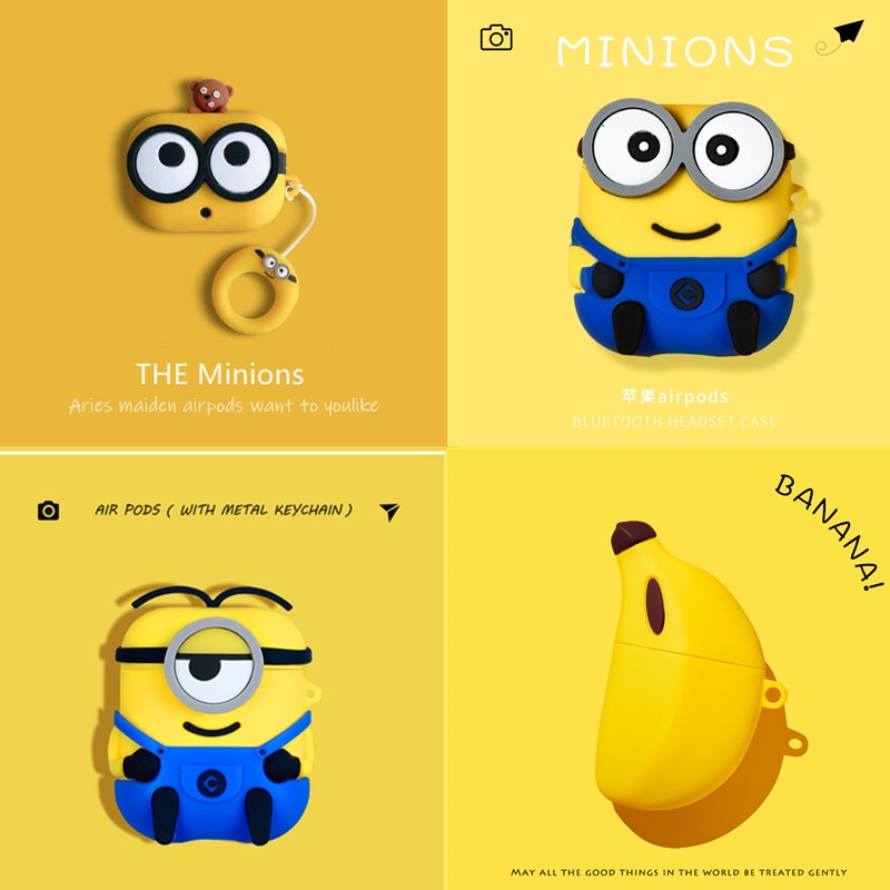 2022 Minions 耳機套適用於 AirPods 2 3 Pro 套三維可愛 Minions 矽膠套適用於 App