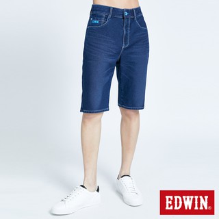 EDWIN 男款 加大碼迦績EJ3透氣寬鬆牛仔短褲(石洗綠)