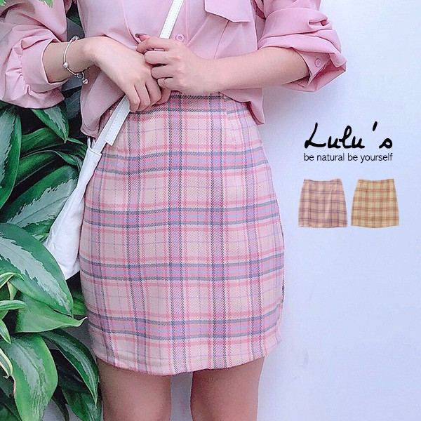 LULUS-Q配色格紋短裙S-L-２色  【05190024】
