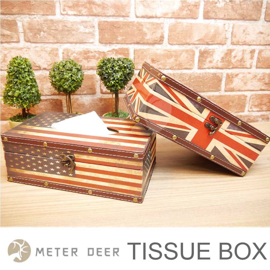 面紙盒 抽取折疊式衛生紙擦手紙盒 皮製木質英國美國國旗款 工業美式英倫風格 居家擺飾小物發票收納置物盒紙巾盒-38度C