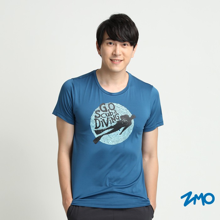 【ZMO】 男抗UV彈力短袖T恤 - 棕藍(潛水) 排汗衫