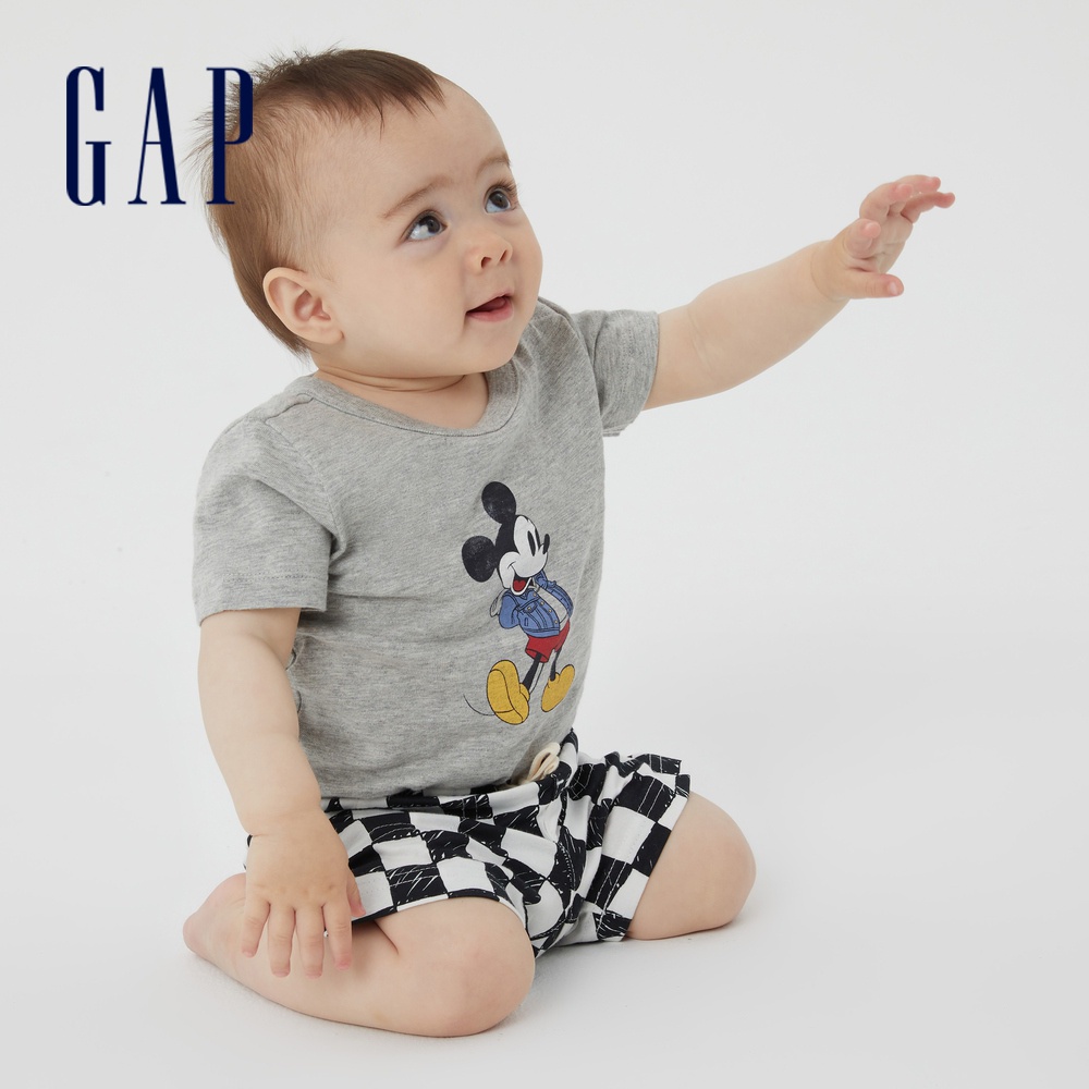 Gap 嬰兒裝 Gap x Disney迪士尼聯名 短袖包屁衣-灰色(626280)