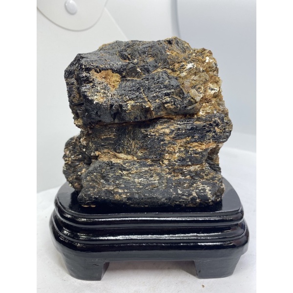 D3597天然寶石原礦/黑碧璽原礦 黑碧璽與雲母共生礦 電氣石 擺件