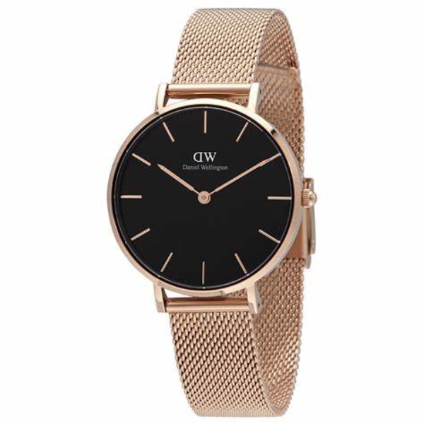 Daniel Wellington PETITE MELROSE系列 錶徑 : 32mm 黑面玫瑰金框米蘭錶帶女錶 DW