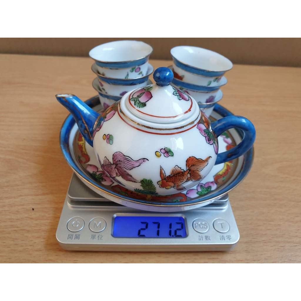 中國風茶壺茶杯套裝一壺六杯一碟金魚薄胎繪畫陶瓷茶具套裝茶壺彩繪杯碟彩繪古早味