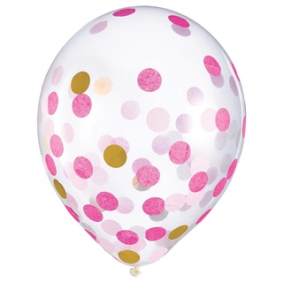 派對城 現貨【12吋乳膠氣球6入-粉金紙片】 歐美派對 生日氣球 乳膠氣球 氣球 派對佈置 拍攝道具