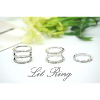 【Lit Ring】簡約銀色多層次鑲水鑽戒指。鏤空 單圈 雙圈 三圈 鑲嵌 水鑽 碎鑽 排鑽 戒指 飾品 首飾
