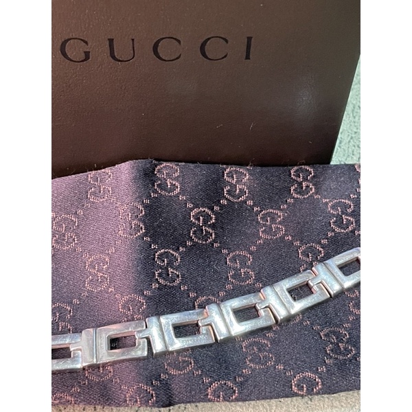 GUCCI  白K寬版手鍊/板面戒指