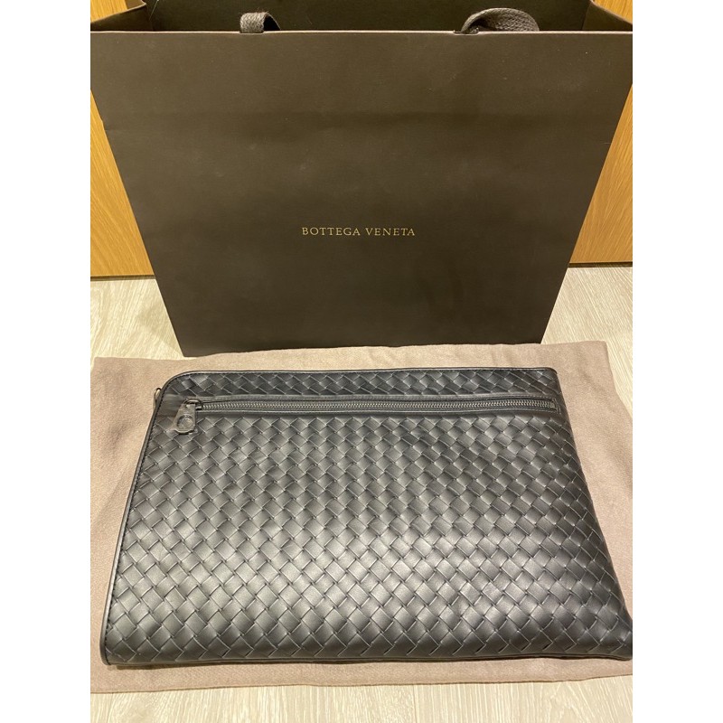 正品 BV 全新Bottega Veneta 黑色羊皮編織經典款男生手拿包