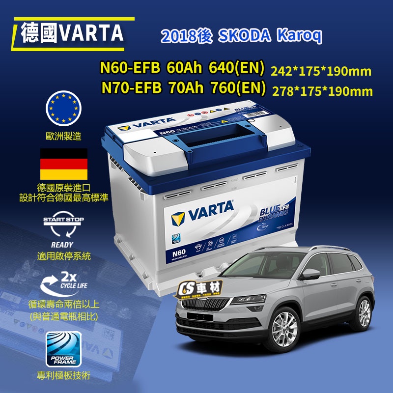 CS車材 VARTA 華達電池 適用車款SKODA KAROQ 18年後 N60 D52 N70 E39 EFB AGM