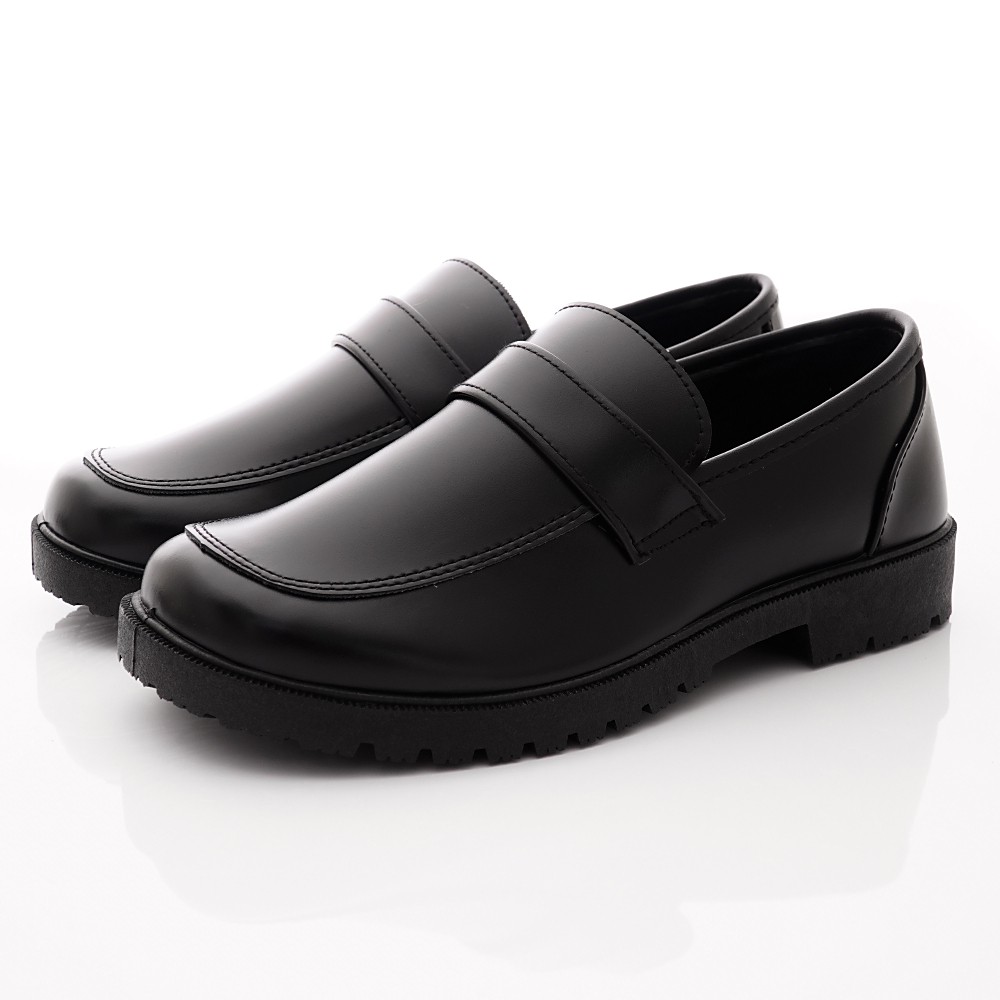ARRIBA愛樂跑台灣製學生鞋直套式低跟設計學生皮鞋6814黑(大童段)23-25cm-零碼出清