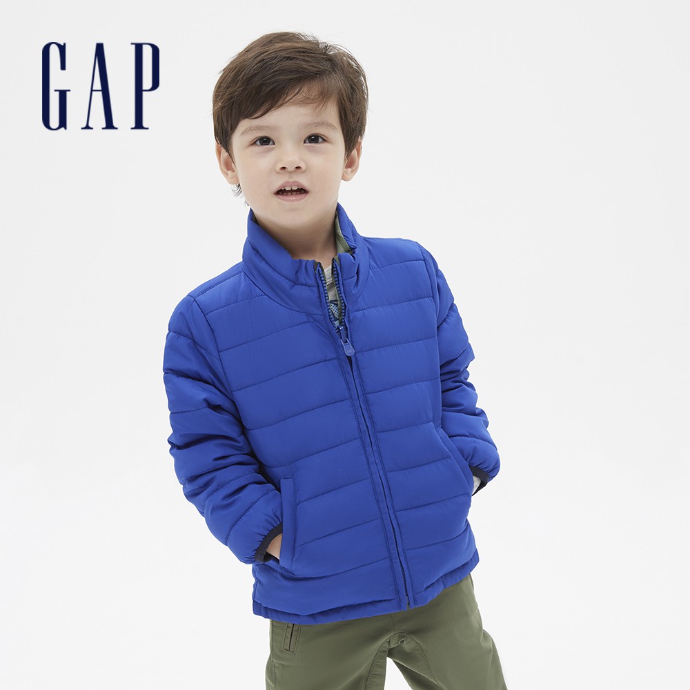 Gap 男幼童裝 時尚迷彩印花拉鍊立領外套-藍色(593411)