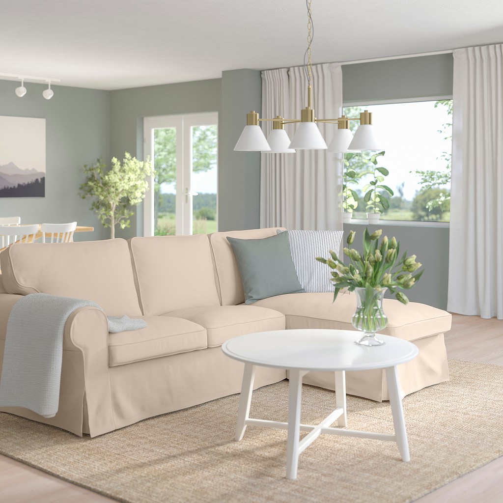 北歐IKEA宜家EKTORP三人座沙發附躺椅L型沙發/米色/252x88x88/二手八成新/原$19900特$9900