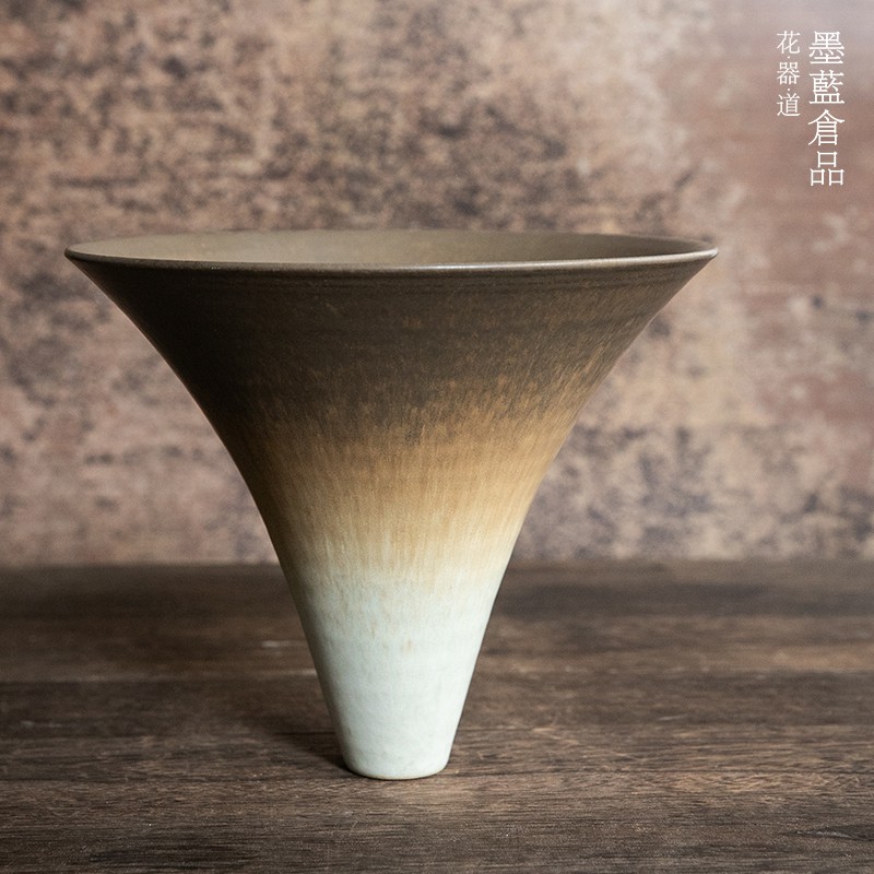 日本進口陶瓷漸變色池坊斗笠花器禪意日式插花器皿生花立花花盤 蝦皮購物