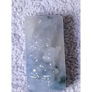 翡翠，天然緬甸A貨，煙紫飄藍花童子騎龍牌升官發大財翡翠項鍊
