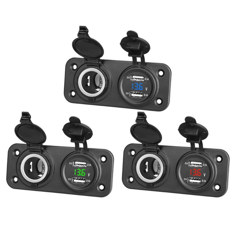 EDB* 雙 USB 電壓表充電器汽車貨車-摩托車船點煙器電源適配器端口插座面板 12V-24V