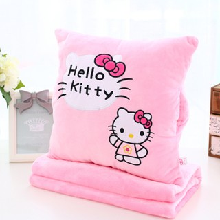 KITTY卡通靠墊珊瑚絨暖手抱枕冷氣房被子兩用三合壹空調午睡毯汽車辦公室靠枕