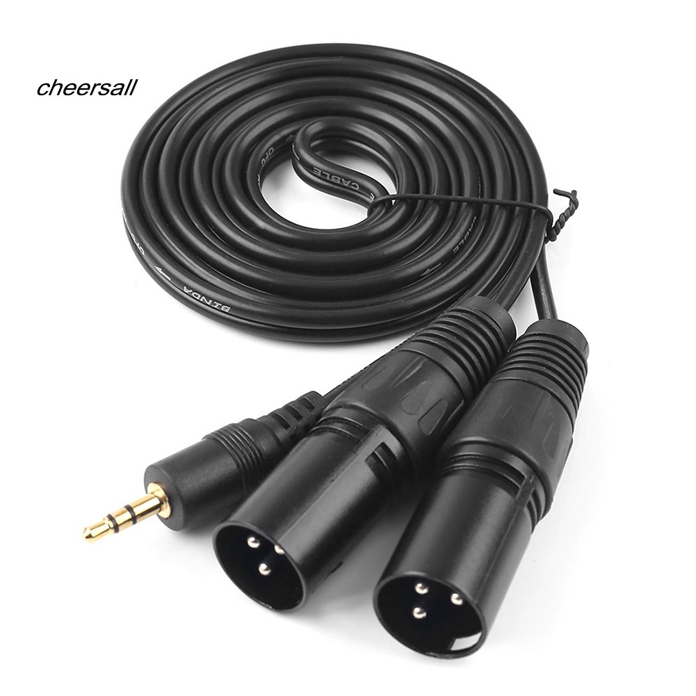 Cheer 1.5m 3.5mm Aux 立體聲音頻公對 2 雙 XLR 公電纜線,適用於手機筆記本電腦