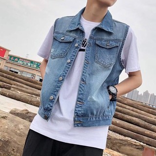 FengKK男裝 男士牛仔背心 新款網紅牛仔馬甲 男青年學生背心 潮流休閑帥氣無袖背心 男韓版坎肩外套