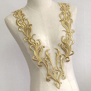 金色領口領口蕾絲麵料裝飾縫在補丁刺繡婚禮貼花裝飾 DIY