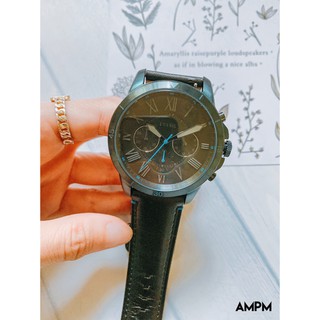 全新 現貨 FOSSIL FS5342 手錶 44mm GRANT 深藍錶殼 三眼計時 黑色皮錶帶 男錶女錶
