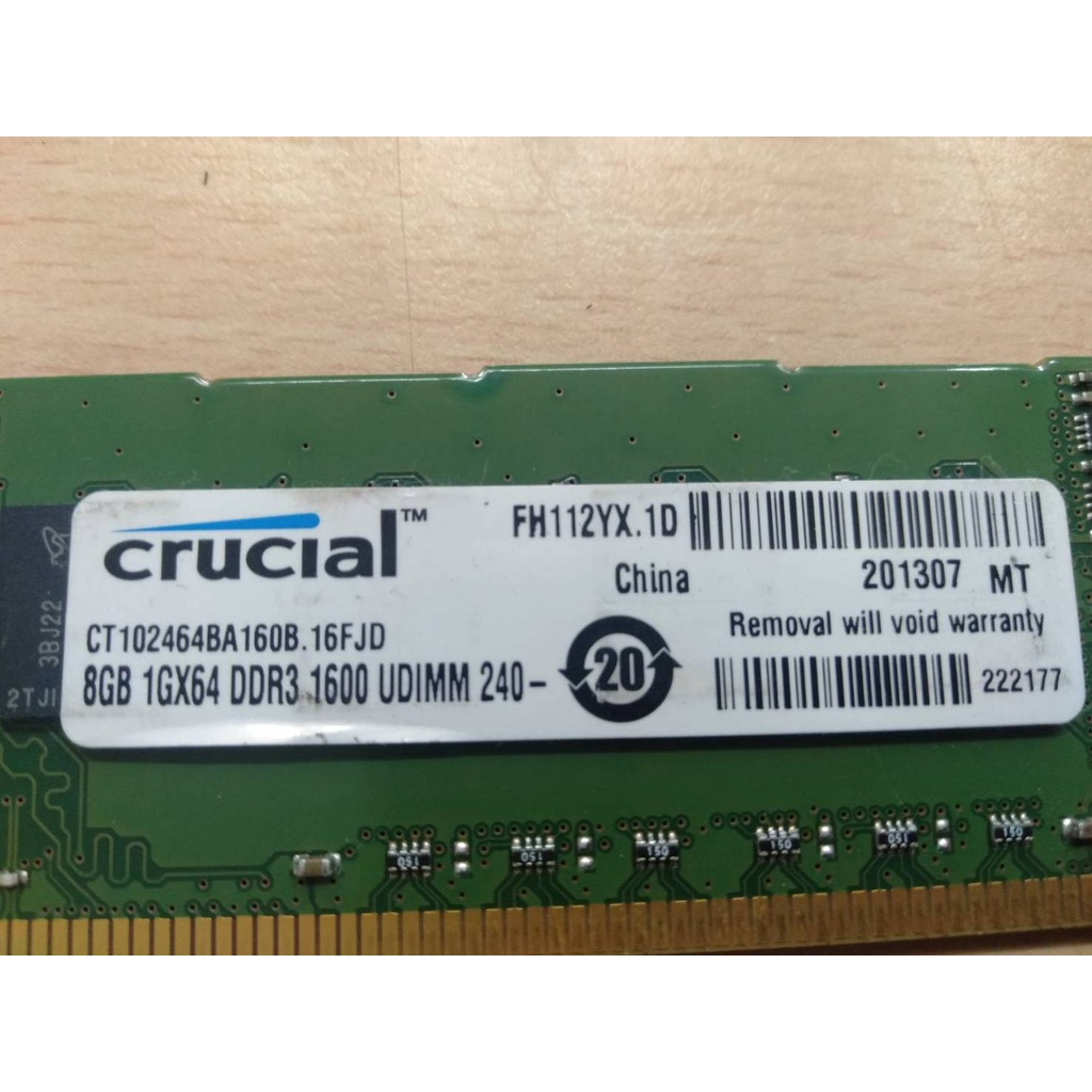 二手 美光 crucial 8GB 1GX64 DDR3-1600 UDIMM 桌機雙面記憶體