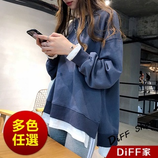 【DIFF】韓版側邊開叉寬鬆長袖上衣 女裝 衣服 寬鬆上衣 顯瘦上衣 冬裝 長袖t恤 素T 素色 大學T【W275】