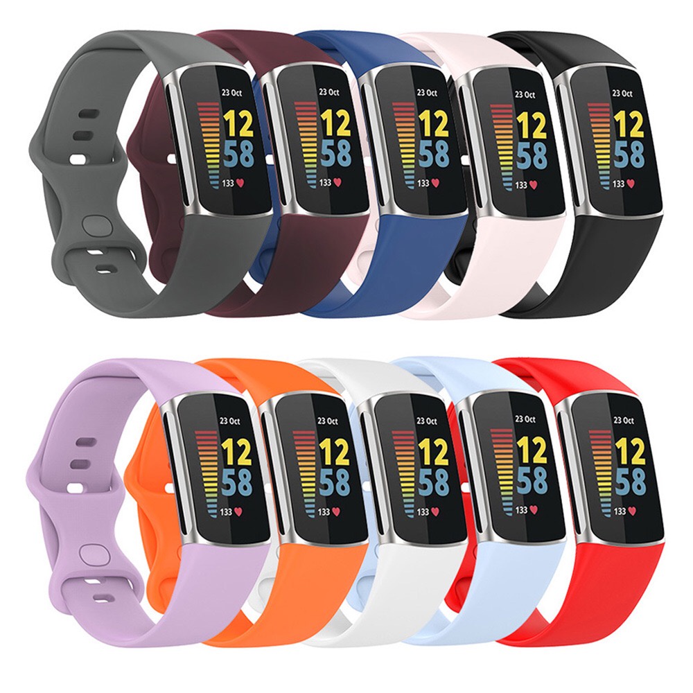 適用Fitbit charge6矽膠錶帶 charge 5官方款運動手錶帶 防水 透氣替換腕帶 素色表帶 手環貼膜