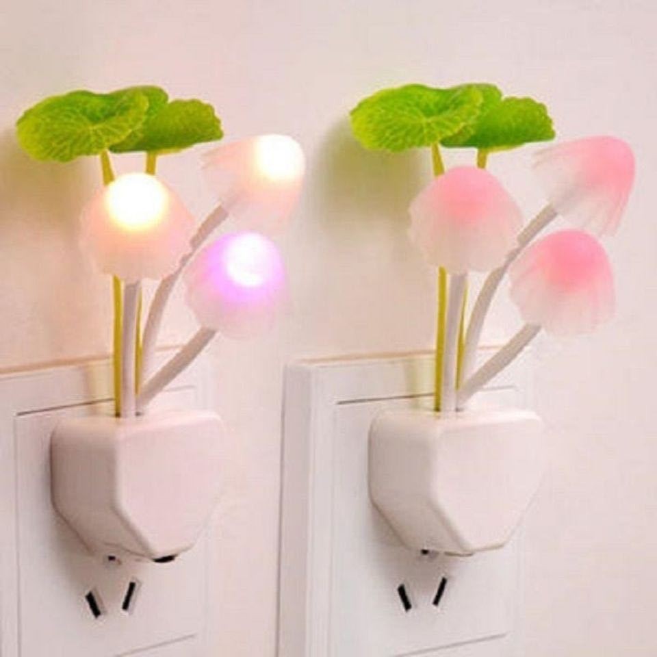 【寢室必備】光控小夜燈 荷葉蘑菇燈 光控感應燈夢幻變色蘑菇燈 led節能小夜燈
