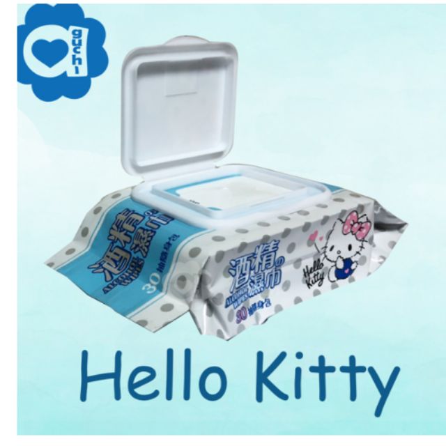 （限5組）四包Hello Kitty 凱蒂貓酒精抗菌防疫 (酒精濕紙巾30抽 X 1包 + 抑菌濕紙巾10抽 X 3包)