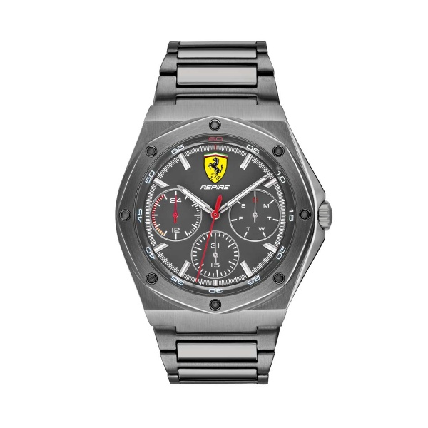 【Ferrari 法拉利】ASPIRE三環日曆競速賽車鋼帶腕錶-鐵石灰/FA0830695/台灣總代理公司貨享兩年保固