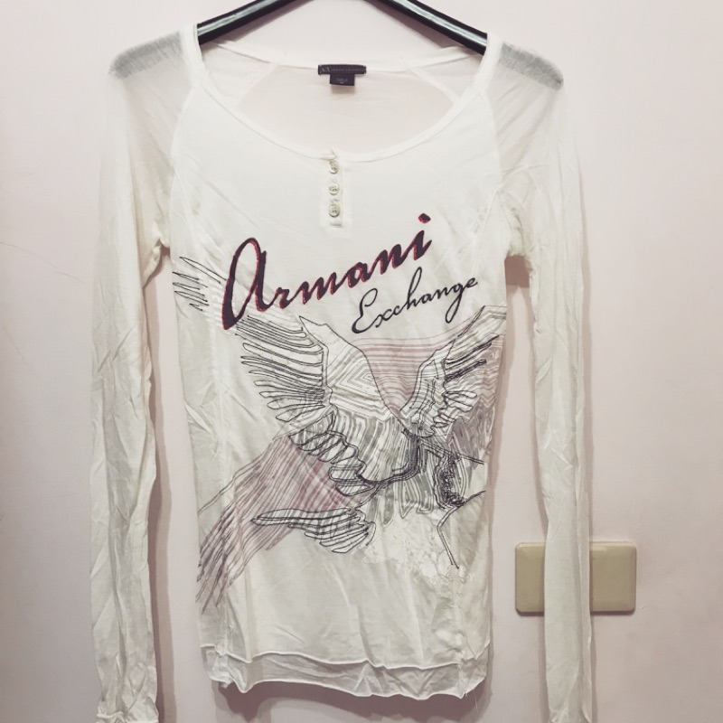 armani exchange ax a|x 白色圓領排扣修身長袖上衣/t恤