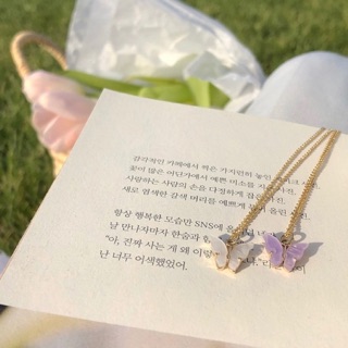 🇰🇷 韓國 漂亮的夏日蝴蝶項鍊 粉紫/珍珠白 熱銷款