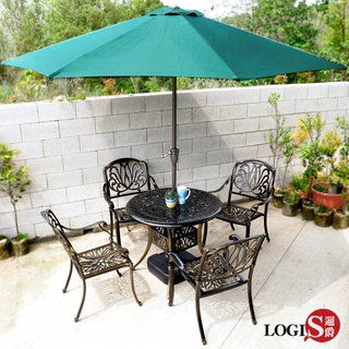 LOGIS｜贈座墊 戶外桌椅 鑄鋁桌椅 庭園桌椅 一桌四椅 庭院桌 休閒 園藝 茶几桌 圓幾 咖啡桌 民宿【AUT-4】