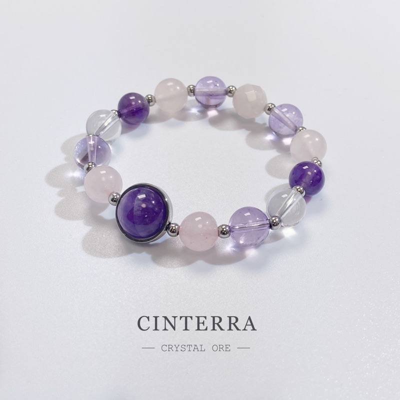《Cinterra 地球緣礦》小孩守護系列 紫色守護款 手鍊 紫水晶 白玉髓  粉晶 純銀