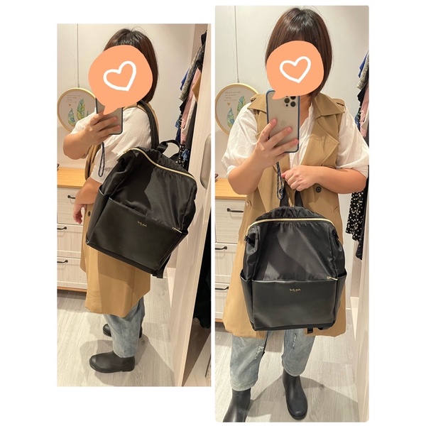 日本品牌 legato largo 女性 微光澤皮革拼接後背包 電腦後背包 休閒後背包 黑色 二手出清 學生 通勤 背包