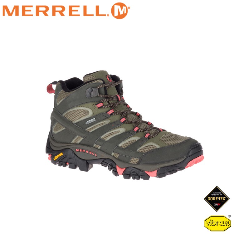 MERRELL 美國 女 MOAB 2 MID GTX 戶外多功能鞋《橄綠/粉橘》/ML41094/健行登山/悠遊山水