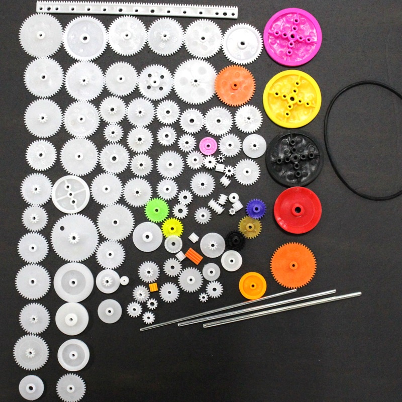 106種塑料齒輪包齒條橡皮筋 塑膠齒輪皮帶傳動輪 diy玩具車齒輪